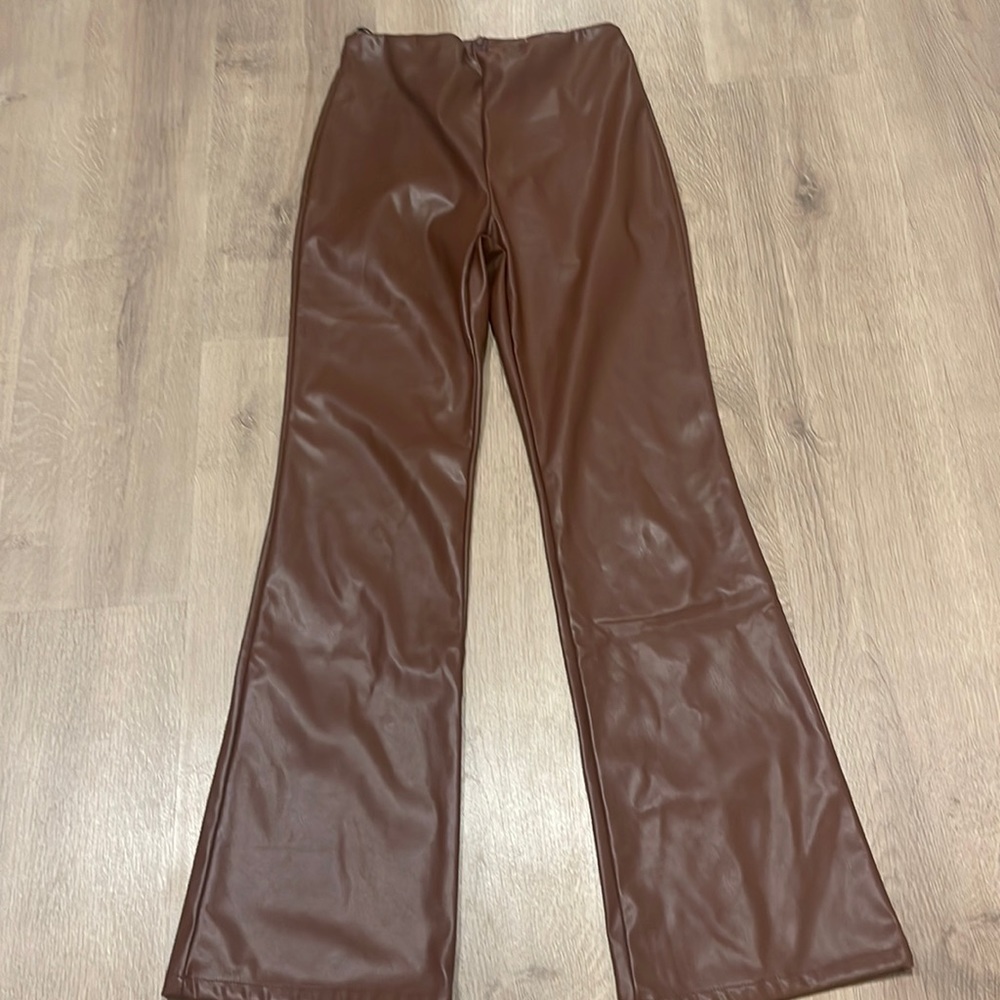 Brown faux leather pants